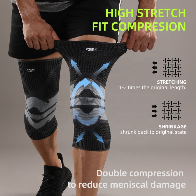 JINGBA Fast Delivery Premium Unisex Knee Braces Compression Sleeve Knee Support with Silicone Strap for Sports Workout Knee Pain