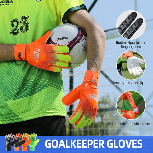 JINGBA New Professional Anti-slip Soccer Goalie Gloves Adult Kid Goalkeeper Gloves with Super Grip Palms Latex Soccer Gloves